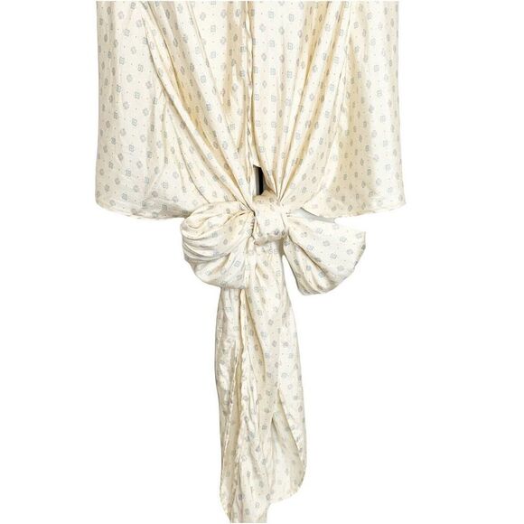 Marc Jacobs Women’s Cream Blue Flower Sleeveless Silk Blouse Large Tie Button - Picture 4 of 9